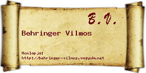 Behringer Vilmos névjegykártya